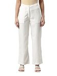 GO COLORS Women Cream Mid Rise Linen Linen Cargo Pant - M