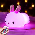 One Fire Bunny Night Light Kids【16 Colors Remote】 Kids Night Light Bedroom, 5 Brightness Baby Night Light Newborn, 3 Timer Nightlight Kids Lamp, Cute Lamp Girls Night Light Baby, 100% Safe Night lamp