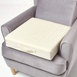 HOMESCAPES Cream Quilted Armchair Booster Cushion with Removable Cover 50 cm Square 10cm Deep Firm Orthopaedic Foam Cushion Seat Pad with Soft 100% Cotton Washable Cover
