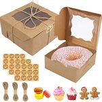 GUIFIER 30 Pack 6 inch Cake Box with Window, Paper Kraft Bakery Boxes 6x6x3 inches, Single Pastry Box, Brownie Boxes Cookie Box for Small Pie, Strawberry, Cupcake, Pastry, Donuts, Party Favor (Brown)