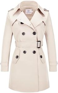 FARVALUE Women's Double Breasted Trench Coat Water Resistant Windbreaker Classic Belted Lapel Overcoat, Beige, Medium
