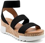Athlefit Women's Wedge Sandals Platform Sandals Cork Elastic Strap Platform Sandals Size 6.5 Black