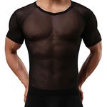 Panegy Men's Sexy Transparent T Shirt Smooth Gauze Slim Fit Tops Underwear Sexy Lingerie - White/Black - Black - Medium