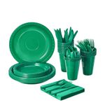 FULING 175 PCS Green Party Supplies Disposable Dinnerware Set Plastic Plates and Paper Napkins Cups Silverware Serve 25 Sets for Birthday Bridal Shower Wedding Engagement Christmas Parties