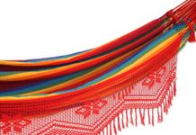 NOVICA Sustainable Cotton Fabric Red Multicolor Hammock 'Icarai Rainbow' (double)