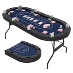 Goplus 72” Poker Table Foldable, 8 Players Card Board Game Table w/Deep Metal Cup Holders, Casino Grade Felt, Portable Folding Oval Blackjack Table for Texas Holdem, No Assembly Required (Blue)