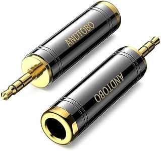 ANDTOBO 1/4'' to 3.5mm Stereo Pure Copper Headphone Adapter, 3.5mm(1/8'') Plug Male to 6.35mm (1/4'') Jack Female Stereo Adapter for Headphone, Amp Adapte, Black 2-Pack