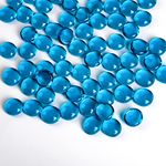 Hisredsun 290pcs sea blue glass pebbles,1.35kg flat marble beads,Vase filler stones Fire Glass pebbles Artificial Crystal Gemstones Decorative glass Stones for Aquarium, Flowerpot, Landscaping