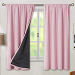 BFAM Store Thermal Insulated 100% Blackout Curtains for Bedroom with Black Liner, Double Layer Full Room Darkening Noise Reducing Rod Pocket Curtain Set of 4 (Baby Pink, 5 FT (Window))