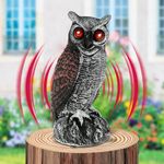 Solar Garden Owls to Scare Birds Away, Fake Owl Bird Scarer Lifelike Owl Decoy with Red Flashing Eyes and Frightening Sound, Waterproof Owl Scarecrow Bird Repellent Devices for Yard (Solar Charging)