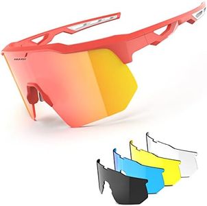 HAAYOT Polarized Cycling Glasses,Sports Sunglasses for Men Women,Baseball Biking Running Fishing Sunglasses with 5 Interchangeable Lenses Vermilion Orange