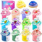 Fluffy Butter Slime kit for Girls 12 Pack, Party Gift, Watermelon, Peach, Cherry, Pineapple and Strawberry Charm, Elastic and Non-Sticky,Stress Relief Toy for Girls and Boys, Easter Basket Filler