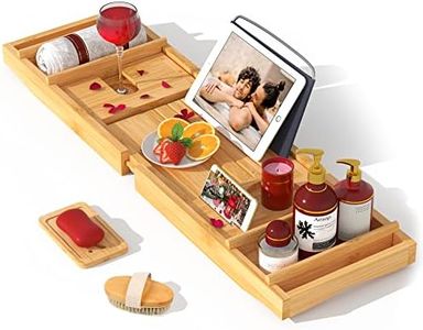 Bathtub Tray Bath Caddy Expandable-Bath Shelf for Tub As Gift Idea to Loved Ones with Free Soap Holder and Shower Brush…