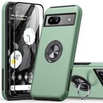 KOVASIA for Google Pixel 8A Case with 2-Pack Screen Protector, 360° Rotating Metal Ring Stand Anti-Scratch Shockproof Phone Cover 3-in-1 Set Phone Case for Google Pixel 8A 6.1", Green