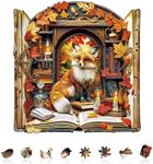 Jollitot Bookcase Fox Puzzles Adults Gifts for Women Men Wooden 280 Pieces 12.6 * 12.2in
