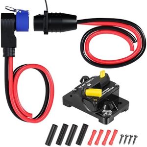 60A Marine Trolling Motor Plug and Receptacle with Circuit Breaker Kit – 12V-48V Boat Power Connector, IP67 Waterproof, Manual Reset, UL-Listed & ABYC Compliant, for Minn Kota & MotorGuide