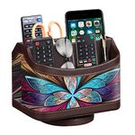 PUSU 360°Rotatable Remote Control Holder, PU Leather TV Remote Holder Caddy for Table, Bright and Colorful Art Supply Organizer Pen Holder, Multi-Functional Desk Organizer Living Room Office Decor