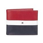 Tommy Hilfiger Men's Genuine Leather Passcase Wallet with Multiple Card Slots, Red/Navy, One Size