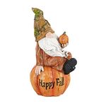 Garden Gnome Sitting on Pumpkin Statue Autumn Harvest Garden Gnome Statue Figurine，Happy Fall