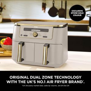 Ninja MAX Dual Zone Digital Air Fryer, 2 Drawers, 9.5L – 6-in-1 Non-Stick, Dishwasher Safe, Stone Gold