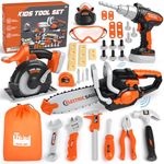 Kids Tool Set - Pretend Play Construction Toys for 3 4 5 Year Old Boy Gifts, Preschool Learning Tool Set with Electronic Drill/Chainsaw Toy/Circular Saw Toys, Toddler Take Apart Stem Toys for Kid 3-5