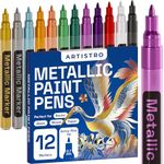 Metallic Paint Pens for Rock Painting, Stone, Ceramic, Glass, Wood, Fabric, Pebbles, Scrapbook Journals, Photo Albums, Card Stocks. Set of 12 Acrylic Paint Markers Extra-Fine Tip 0.7mm