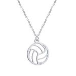 HUJUON Stainless Steel Hollow Volleyball Necklace,Cute Geometric Volleyball Sports Pendant Necklace,Football Clavicle Chain Necklace for Girl Boy (Silver)