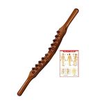 Amagogo Massage Gua Sha Tools Double Row 20 Beads Point with Acupressure Points Posters Chart Beauty Salon Household Use Beech Wood for Body Legs, Carbonized