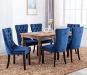 HomeTouch Luxury Velvet Dining Chairs Set of 6 Upholstered Knocker Wing Back Kitchen Dining Room Bedroom Chair with Oak Legs, Hand Made (Diamond Blue)