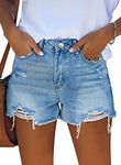 KISSMODA Womens High Waisted Jean Shorts Distressed Ripped Summer Denim Shorts Fashion Hot Shorts