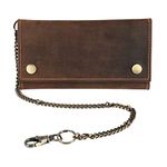 CTM® Men's Hunter Leather Long Trifold Chain Wallet, Brown