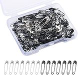 19mm Safety Pins, 150pcs Metal Mini Safety Pins for Clothes Tags Hijab Crafts Quilting Dress Charms Jewelry Making (Silver, Black)