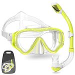 WACOOL Snorkeling Snorkel Diving Scuba Package Set Gear for Kids Youth Junior Anti-Fog Coated Glass with Silicon Mouth Piece Purge Valve and Anti-Splash (Yellow)