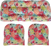 Resort Spa Home Decor Indoor Outdoor 3 Piece Tufted Wicker Cushion Set, (Standard, Artistic Floral)