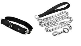 VIP Collection Combo of Nylon Dog Collar with Stainless Steel Chew Proof Strong Chain Leash Suitable for All Breeds. Chain no - 12 (Extra Large, Black)