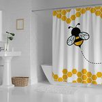 Shower Curtains for Bathroom Honey Bumble Bee Hive Cute Cartoon Waterproof Polyester Fabric Bathtub Shower Curtains with 12 Hooks Modern Machine Washable Durable,72x72 Inch