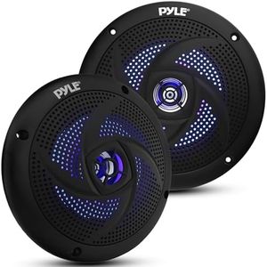 Pyle Marine Waterproof Speakers 6.5” - Low Profile Slim Style Wakeboard Tower and Weather Resistant Outdoor Audio Stereo Sound System with LED Lights and 240 Watt Power - 1 Pair in Black - PLMRS63BL