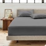 Bare Home 100% Organic Cotton Split Head Flex King Fitted Bottom Sheet - Crisp Percale Weave - Lightweight & Breathable - FlexTop King - Deep Pocket Fitted Sheet (Split Head Flex King, Grey)