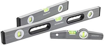 WORKPRO Torpedo Level, 3-Piece Spirit Level Set, 9"(Magnetic), 16"(Non-magnetic), 24"(Non-magnetic), Bubbles Measuring, Clear, Green.