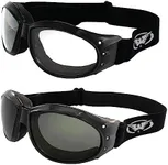 Global Vision Eliminator Deluxe Red Baron Style Padded Anti-Fog Motorcycle Goggles Black Frames (Clear and Smoke)