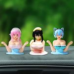 Saknaop 2023 Kawaii Shaking Chest Ornaments,Anime Beautiful Girl Car Ornament Q-Version Toy Gifts,Cute Shake Dashboard Decorations,Action Model Doll for Room Desktop (3pc-Mix Anime)