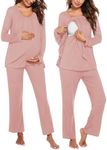 Ekouaer Women's Maternity Nursing Pajamas Set Long Sleeve Pregnancy Pajama Breastfeeding PJS Pink XX-Large