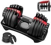 52.5 Lb Adjustable Dumbbell: Adjusts From 5-52.5 Lbs ; 15 Adjustable Weight Settings, COMPACT, SPACE EFFICIENT AND EASY TO USE (Single Adjustable Dumbbell)