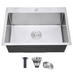 TSIBOMU 30 x 18 Inch Drop in Kitchen Sink, 18 Gauge 304 Stainless Steel Handmade Single Faucet Hole Single Bowl Topmount Kitchen Sink, Brushed