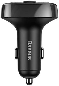 Baseus T Typed S-09A Bluetooth MP3 Car Charger,12-24V Car Charger: 5V 2.4A 12W, Dual USB Ports, Hands-Free Calls, MP3/WMA/WAV/FLAC Audio Support, FM Transmitter, Black