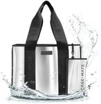 Case-Mate Large Tote Bag | Silver Chrome Shoulder Bag with Phone Pouch | Tip-Proof Clear Waterproof Travel Tote for Women | Foldable & Washable Handbag for Work, Travel, Gym, Beach & Pool