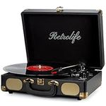 Retrolife Vinyl Record Player 3-Speed Bluetooth Suitcase Portable Belt-Driven Record Player with Built-in Speakers RCA Line Out AUX in Headphone Jack Vintage Turntable