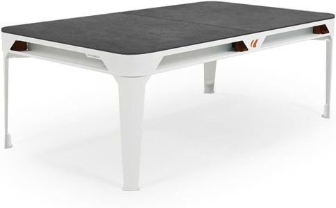 CORNILLEAU - Hyphen Outdoor - Outdoor Pool Table Convertible into a Dining Table, Weatherproof, Made in France - White Frame - Light Grey Cloth - Pockets Terracotta Table Tops: Mineral Decor