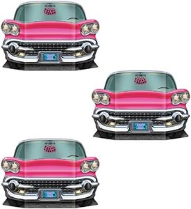 Beistle 3 Piece Rock n Roll Pink Convertible Photo Booth Props for Retro 50's Theme Party Decorations