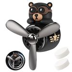 URAQT Bear Pilot Retro Airplane Car Air Freshener, Car Vent Clip on Air Freshener with 2pcs Fragrance Tablets, Personalised Air Outlet Vent Car Accessories with Rotating Propeller for Car, Fan(Black)